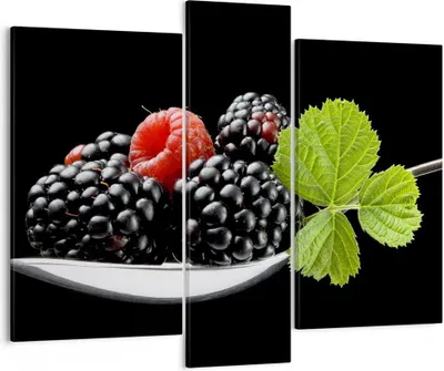 Produktbild von Bild auf Leinwand - Leinwandbild - Löffel Himbeere Brombeere Frucht - 95x80cm - Wand Bild - Wanddeko - Leinwanddruck - Bilder - Kunstdruck - Wanddekoration - Leinwand bilder - Wandkunst - CB95x80-2202