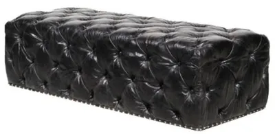 Produktbild von Casa Padrino Chesterfield Echtleder Fußhocker Vintage Schwarz 140 x 60 x H. 42 cm - Luxus Qualität