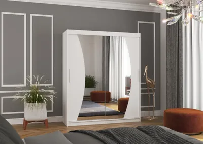 Obrázek produktu pro Šatní skříň se zrcadlem 180 cm FANLIA - bílá