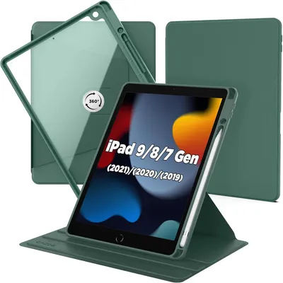 Obrázok produktu pre Otočné puzdro pre iPad 9/8/7, generácia 10,2 palca, s držiakom na stylus, tmavozelené