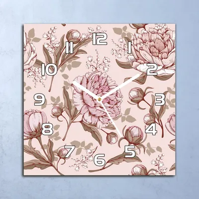 Produktbild von Deko Glasuhr Wanduhr 30x30 Rosa Pfingstrosen Quarz Küchenuhr Bürouhr