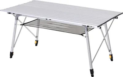 Produktbild von Picknick Klapptisch, Falttisch, Höhenverstellbarer Campingtisch, Inkl. Tragetasche, Aluminium, Silber, 120 x 69 x 59-78 cm