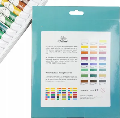 Obrázok produktu pre Sada 24 gvašových farieb – krycie farby v tubách 12 ml – umelecké farby Phoenix