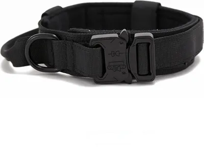 Produktbild von Taktisches Hundehalsband für mittelgroße Hunde, strapazierfähige Hundehalsbänder mit Griff und Metall,Schwarz,M