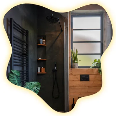 Zdjęcie produktu dla Lustro LED 48,3 x 47,9 cm z ciepłym światłem 3000K – Stylowe podświetlane lustro do łazienki i salonu