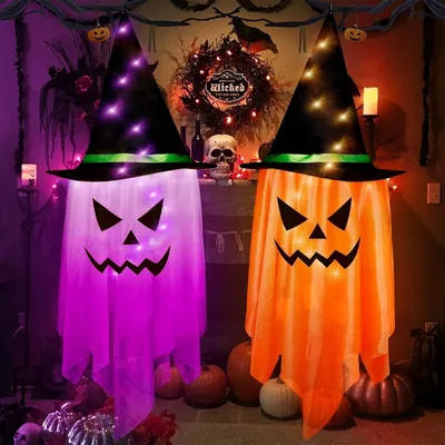Produktbild von Halloween Geister Deko Garten Outdoor,Hängelicht Deko Hexenhut