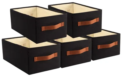 Aufbewahrungsboxen 5er-Set, 41x24x17 cm, schwarz, Vliesstoff