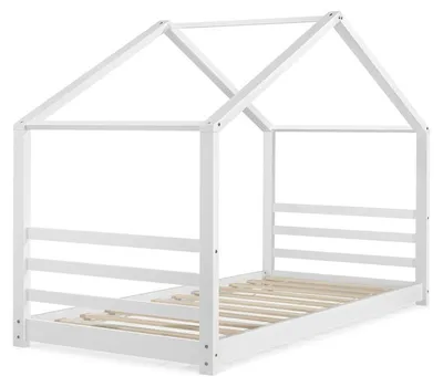Obrázek produktu pro Dětská postel 90x200 cm, bílá, s patrem, vyrobená z masivního borového dřeva, s lamelovým roštem