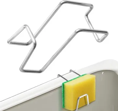 Zdjęcie produktu dla Uchwyt na gąbkę do kuchni - stojak na zlewozmywak - organizacja kuchni - stal nierdzewna - 8x5x8 cm - srebrny
