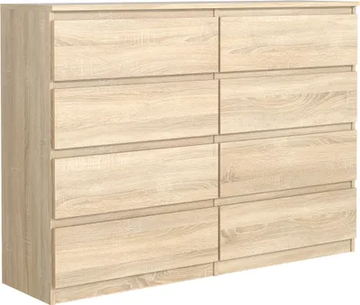 Zdjęcie produktu dla Komoda MebLocker z 8 szufladami 120 cm Idealna do salonu, sypialni, pokoju dziecięcego, młodzieżowego i biura Nowoczesne, eleganckie rozwiązanie do stylowego przechowywania i organizacji (dąb sonoma)