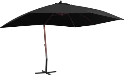 Image de Parasol suspendu avec mât en bois 400x300 cm Noir