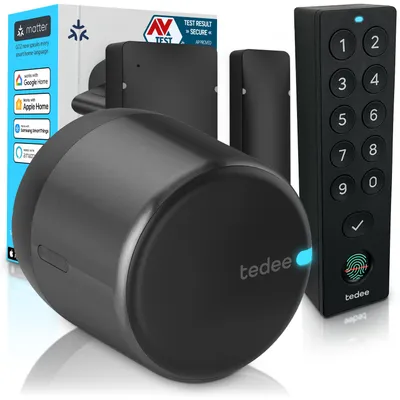 Obrázok produktu pre Tedee GO2 Alu s Keypad PRO a senzorom dverí – Inteligentný zámok na dvere, odtlačok prsta, PIN kód, automatické zamykanie | Matter, Apple HomeKit