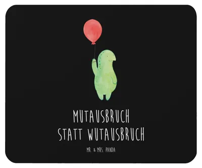 Produktbild von Mr. & Mrs. Panda Mauspad Schildkröte Luftballon - Schwarz - Geschenk, laptop mousepad, Mouse Pad, Motivationsspruch, pc mausunterlage, notebook, Schildkröten, Ballon