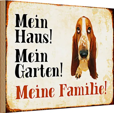 Produktbild von Holzschild Spruch Basset 30x20cm mein Haus mein Garten Familie