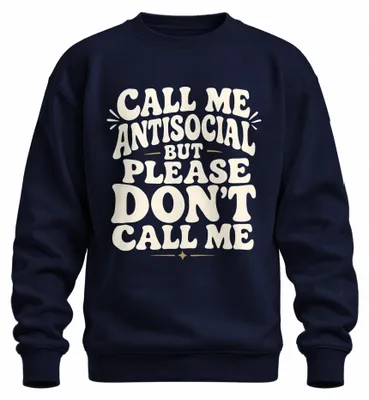 Immagine prodotto di Maglione con cappuccio, colore blu navy, taglia S, con la scritta: "Chiamatemi antisociale, ma per favore non chiamatela sarcasmo"