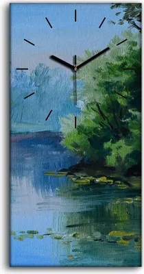 Produktbild von Leinwand Uhr Küche Wohnzimmer Bild 30x60 Malerei Wald Bäume Fluss Landschaft - schwarze Hände