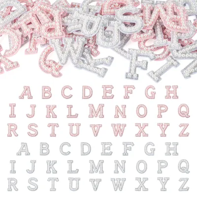52 aufbügelbare Buchstaben-Patches A-Z, rosa, Strass & Perlen