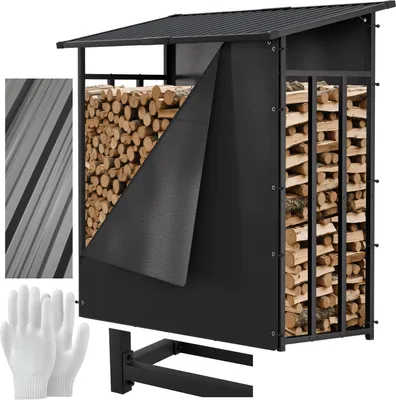 Obrázok produktu pre Jayseuw stojan na palivové drevo pozinkovaný oceľový kryt a rukavice na stohovanie pomôcky na skladovanie palivového dreva 185 x 70 x 185 cm (HBT) so strechou pre vonkajšie 1000 kg pre záhradnú terasu