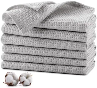 Productafbeelding van PromoHome® Premium set van 6 theedoeken - 100% katoen, wafelstructuur, afmetingen 35x35 cm - Absorberende vaatdoeken en schoonmaakdoeken