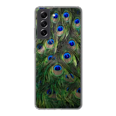 Produktbild von MuchoWow® Handyhülle Schutzhülle Hülle für Samsung Galaxy S21 FE Nahaufnahme von Pfauenfedern Silikon Softcase Handy Hülle - Mobiltelefonhülle