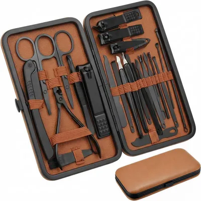 Produktbild von Nagelknipser-Set 24-teilig Edelstahl mit Reiseetui Maniküre Pediküre Werkzeuge