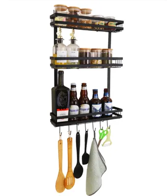 Produktbild von Hängeregal Kühlschrank Kühlschrankregal Mit 6 Haken Küchen-Lagerregal Wand-Gewürzregal kein Stanzen Regal für die Küche.