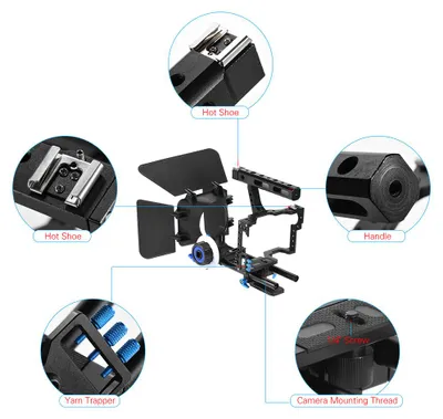 Immagine prodotto di Kit rig per videocamera/videocamera C500 in lega di alluminio, sistema di produzione cinematografica con mattebox + maniglia follow focus, asta da 15 mm per Panasonic GH