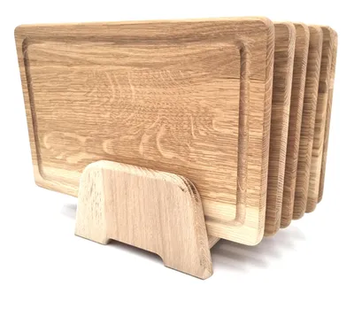Snackplatte aus Eiche, 6er-Set mit Halter, 30x20x1,6 cm