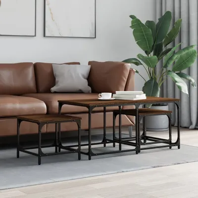 Image de Maison Exclusive - Tables gigognes 3 pièces, aspect chêne brun, matériau dérivé du bois