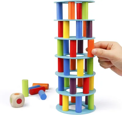 Produktbild von Holz-Schiebeturm-Spiel – Wackelblock, umgestürzter Holz-Stapelturm, Spielzeug, Montessori-Geschenk für Kinder