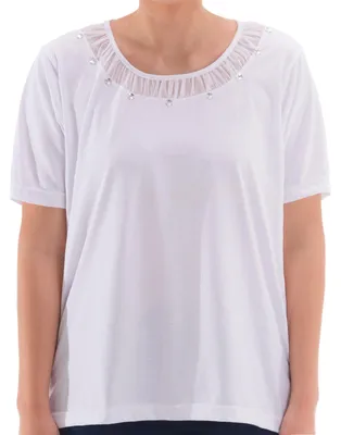 Produktbild von T-Shirt - Chiffon Rüsche, Farbe:weiß, Größe:L