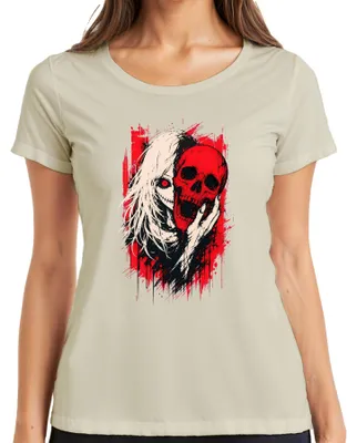 Produktbild von Horror Anime Girl Roter Totenkopf Skull Gothic Grunge Japan Manga Damen T-Shirt, Natur, XXL