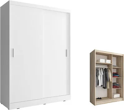 Image de Armoire à portes coulissantes pour chambre à coucher, blanche - Largeur 130 cm