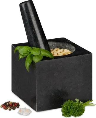 Produktbild von Robuster Granit Mörser mit rauem Inneren, leicht zu reinigen, 18.1x16.8x16.7cm