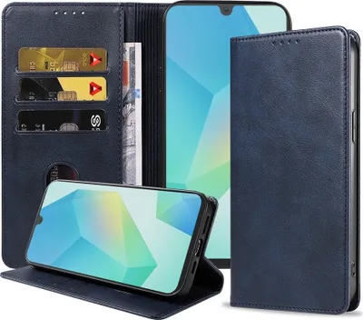 Immagine prodotto di Smartphonica Custodia per telefono adatta a Samsung Galaxy A16 in ecopelle con chiusura magnetica e portacarte a libro con patta - Blu