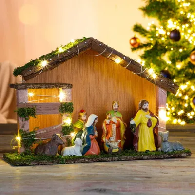 Produktbild von HI Weihnachtsdeko Weihnachtskrippe LED Beleuchtet Holz