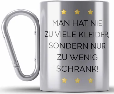 Produktbild von Trendation - Lustige Edelstahl Tasse Karabiner mit Spruch für Frauen Männer Arbeit Büro Lustig Edelstahl Tasse Karabinern Becher mit Sprüchen Kollegin Geschenk Sarkasmus Zu Wenig Schrank (Silber)