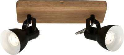 Produktbild von Deckenspot Retro dreh- & schwenkbar 2x GU10 35W Holz-Metall schwarz Briloner