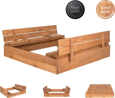 Produktbild von Sandkasten Sandbox Sandkiste aus Holz mit Klappdeckel Deckel Sitzbank 120x120cm Imprägniert