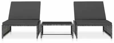 Productafbeelding van vidaXL Buitenloungestoelen, 2 stuks met tafel, grijs, polyrotan