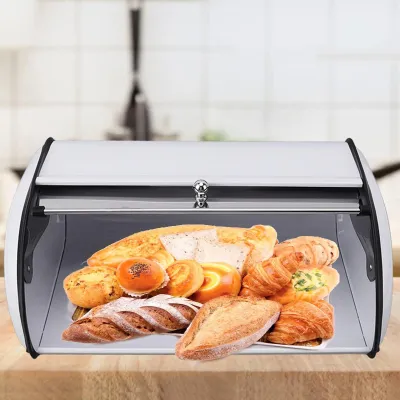 Zdjęcie produktu dla Metalowy pojemnik na pieczywo z przezroczystym okienkiem - biały pojemnik do przechowywania w kuchni