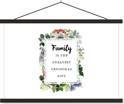 Produktbild von MuchoWow® Textilposter Pflanzen - Weihnachten - Zitat - Familie 90x60 cm mit schwarzem Rahmen - Aufhängungssatz