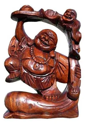 Buddha-Figur aus Holz, handgeschnitzt, ca. 30 cm, Bali