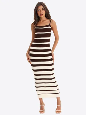 Produktbild von Slim-Fit-Maxikleid mit Streifen und Spaghettiträgern für Damen