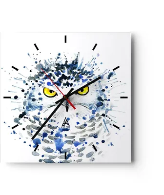Produktbild von Wanduhr - Quadrat - Glasuhr - Mode Design Eule Aquarell - 30x30cm - Schleichendes Uhrwerk - Lautlos - zum Aufhängen bereit - Dekoration Modern - Wanddekoration aus Glas - C3AC30x30-2838