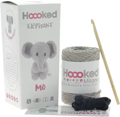 Produktbild von Hoooked Eco Barbante Kit, Elefant Mo Amigurumi Komplettset mit Wolle, Häkelnadel und Anleitung : Taupe Farbe: Taupe