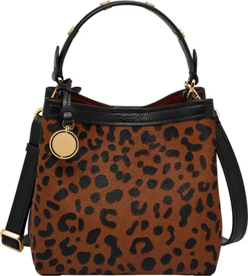Produktbild von FOSSIL Umhängetasche Handtasche Jessie Bucket Crossbody Bag Leopard hellbraun