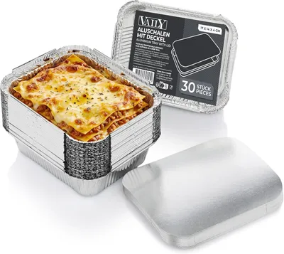 Produktbild von Aluminiumschale mit Deckel 600 ml, 30 Stück, 17 x 14 x 4 cm, für Grill