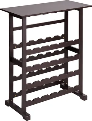 Zdjęcie produktu dla BELIANI Stojak na wino płyta MDF ciemnobrązowy 80 x 40 x 91 cm uchwyty na butelki i kieliszki z półką stabilna konstrukcja styl klasyczny elegancki akcesoria domowe