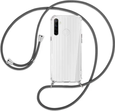 Produktbild von Handykette Backcover-Schutzhülle mit Band (Metall silberfarben) für Realme C3 - dunkelgrau